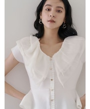 メッシュフリルペプラムニットプルオーバー