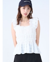 シアーチェックシャーリングブラウス