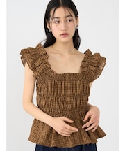 シアーチェックシャーリングブラウス