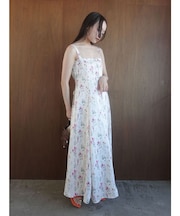 フロントボタンデザインフロ-ラルプリントサテンキャミワンピース