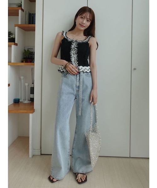 LAGUNAMOON LMロゴワイドデニムパンツ Sサイズ　ライトブルー LMロゴセミワイドデニムパンツ｜ラグナムーンの通販｜&mall（アンド