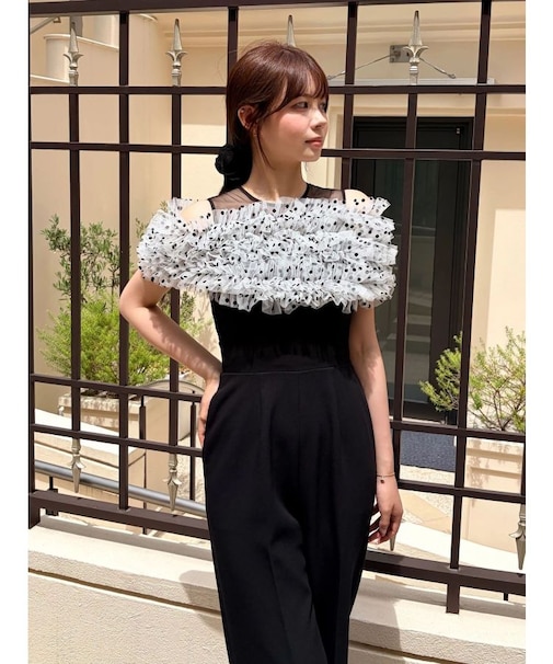 LADYチュールオフショルパンツドレス