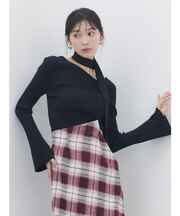 ボウタイアシンメトリーネックニットプルオーバー