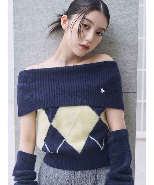 【POLO BCSコラボ】アーガイルオフショルニットプルオーバー