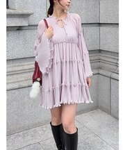 プリーツシフォンミニワンピース