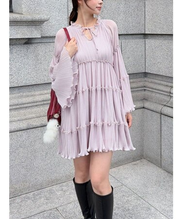 プリーツシフォンミニワンピース