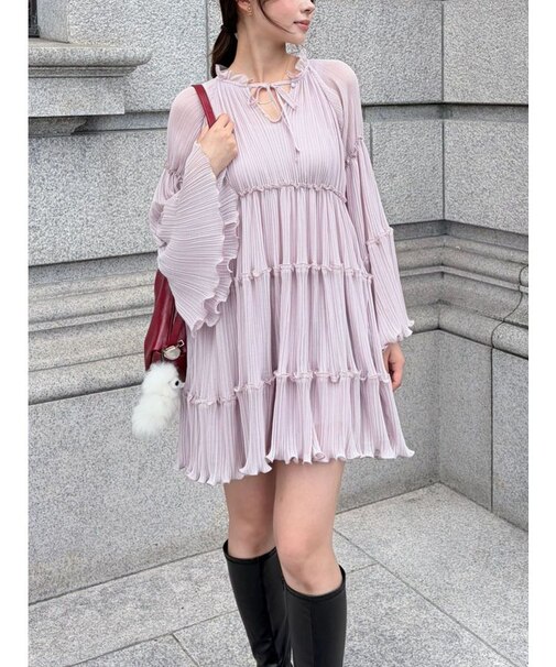 プリーツシフォンミニワンピース