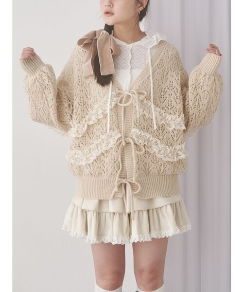 透かし編みフリルニットカーディガン｜メリージェニーの通販｜&mall