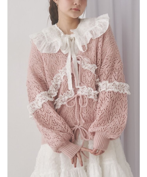 透かし編みフリルニットカーディガン｜メリージェニーの通販｜&mall