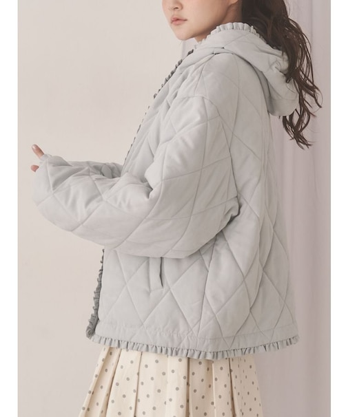 フリルキルティングフードジャケット