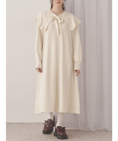 ケープリボンニットワンピース