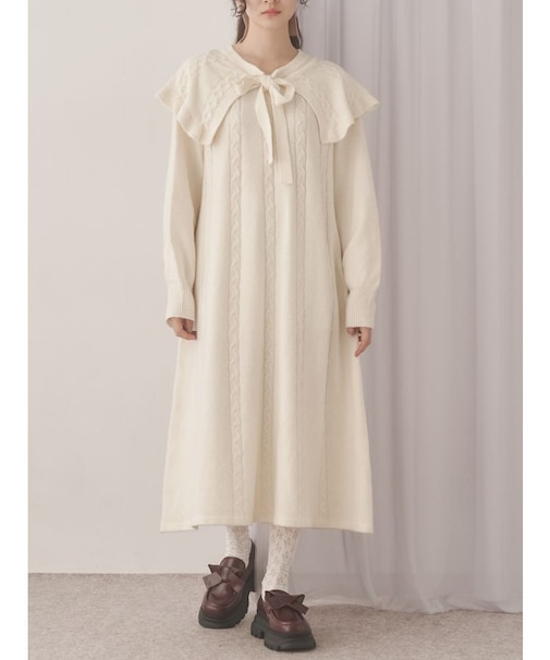 ケープリボンニットワンピース