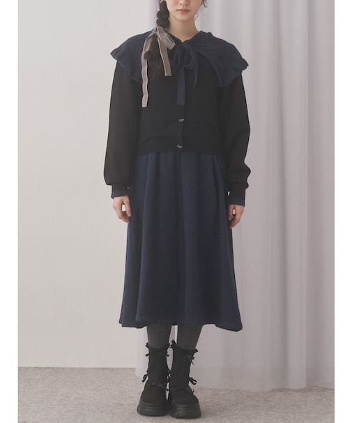 ケープリボンニットワンピース