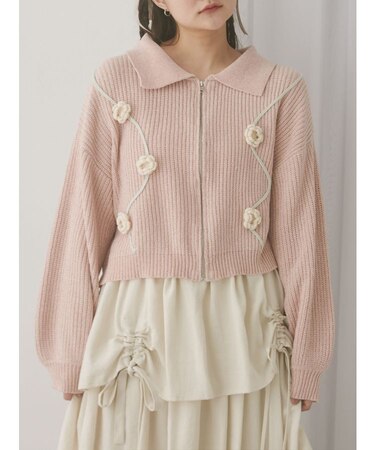 お花咲いたzipニットカーディガン