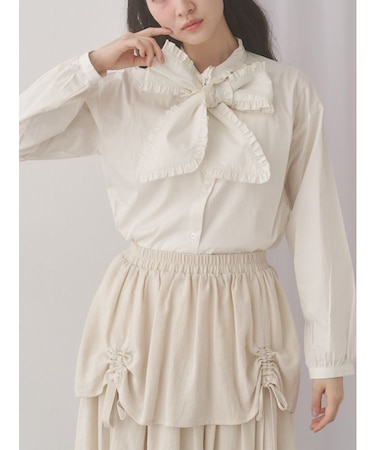 frillタイリボンブラウス