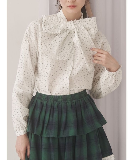 frillタイリボンブラウス