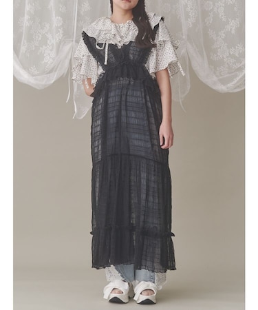 チュールフリルレイヤードワンピース