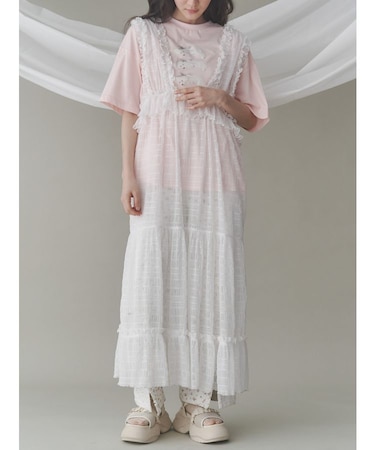 チュールフリルレイヤードワンピース