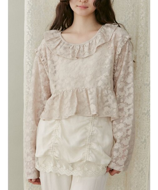 ラメレースフリルカラーtops