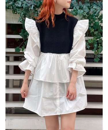 ニットベストドッキングミニワンピース