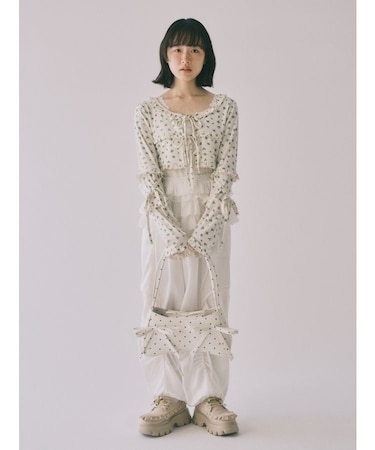 サテンフリルワイドパンツ