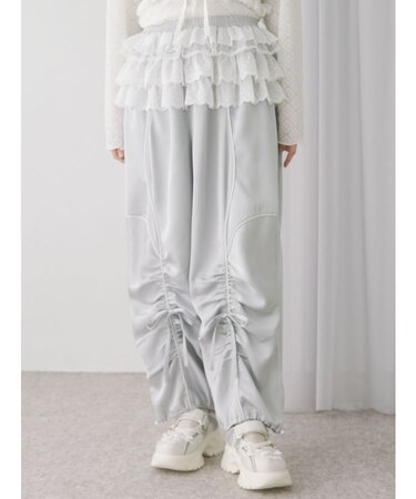 サテンフリルワイドパンツ