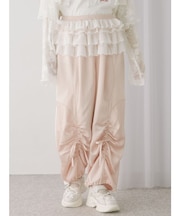 サテンフリルワイドパンツ