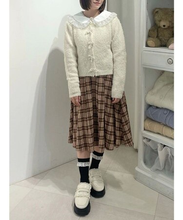 チェックレースプリーツスカート