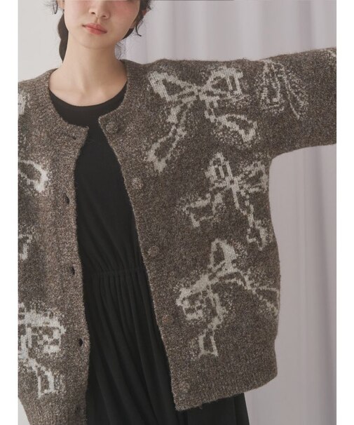 ribbon jacquard knit cardigan