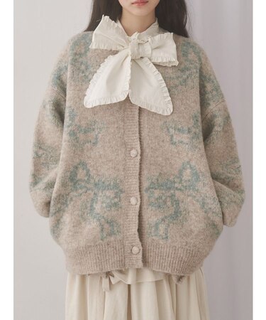 ribbon jacquard knit cardigan
