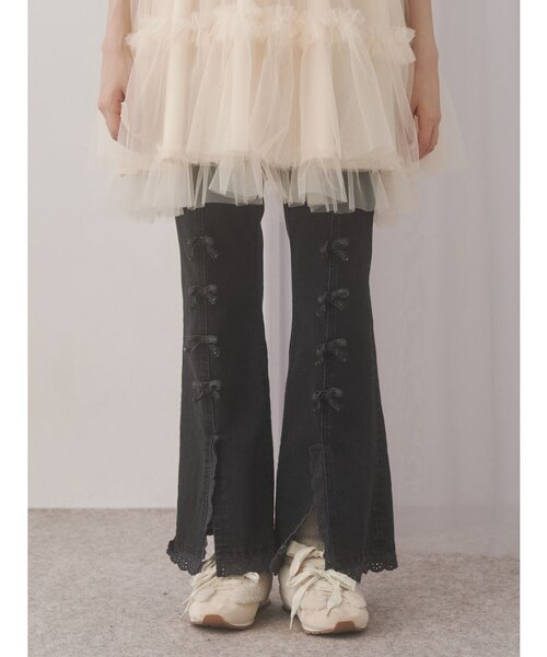 ribbon スリムフレアデニムパンツ Tight flare ribbon denim pants / タイトフレアリボンデニム