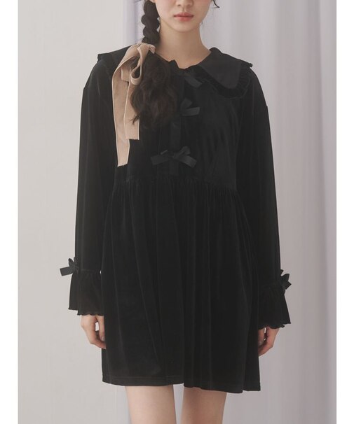 ベロアリボンミニワンピース