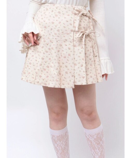 flowerリボンプリーツミニスカート