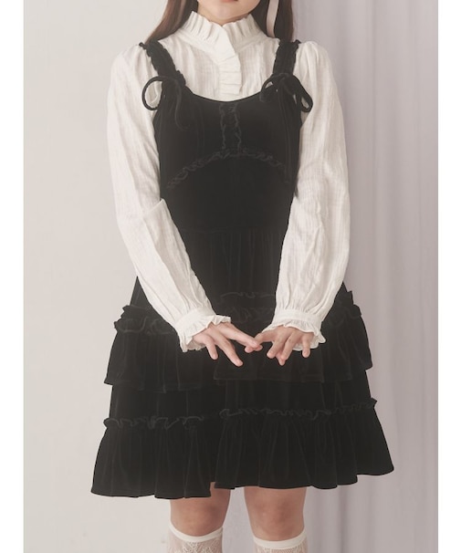 コルセットベロアフレアミニワンピース