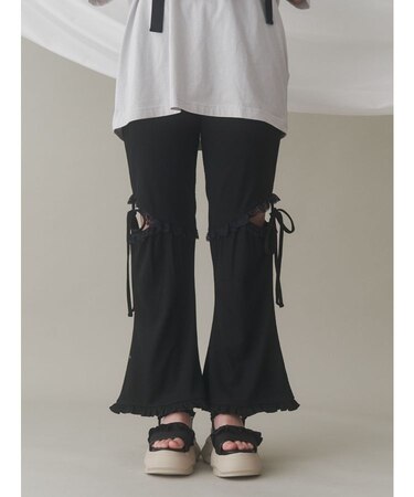 レースカットフリルリブパンツ