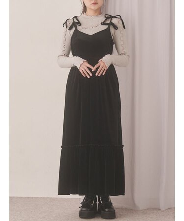 アシメribbonベロアワンピース