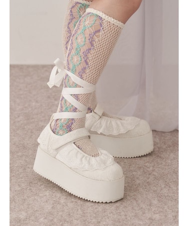 フリルレースアップ厚底スニーカー