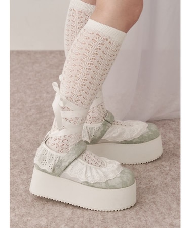 フリルレースアップ厚底スニーカー