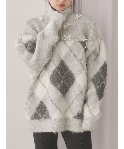 fluffyアーガイルZIPニット｜メリージェニーの通販｜&mall（アンド