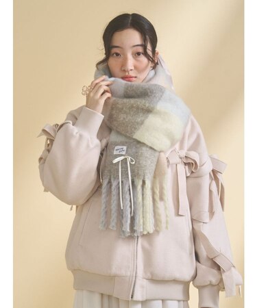 fluffy ribbonチェックマフラー