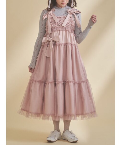 チュールリボンキャミワンピース