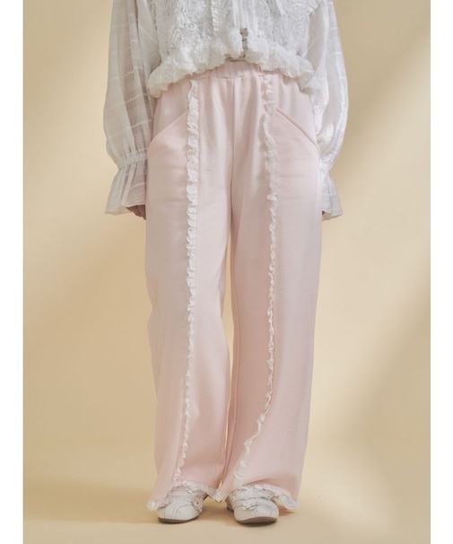 レースフリルスウェットパンツ