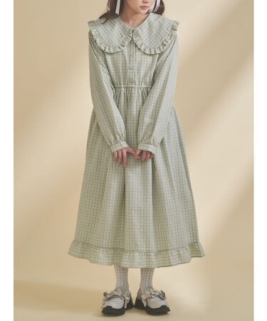 チェックフリルカラーワンピース