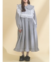 チェックフリルカラーワンピース