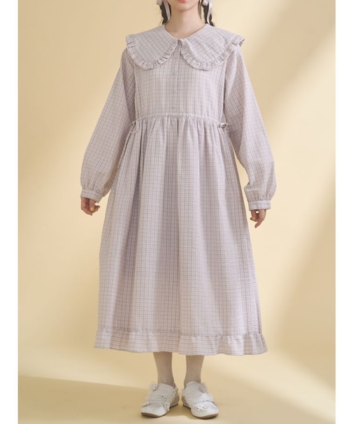 チェックフリルカラーワンピース