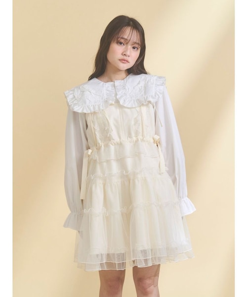 チュールドロストミニキャミワンピース ピンク メリージェニー merry jenny チュールドロストミニキャミワンピース