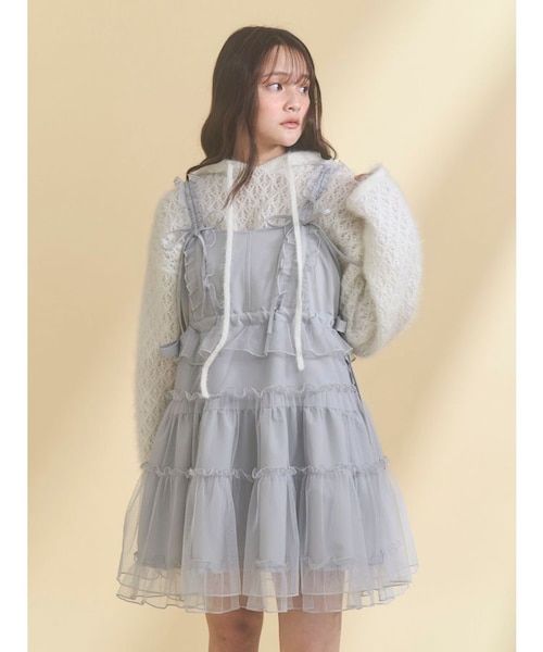 チュールドロストミニキャミワンピース　merry jenny グレー メリージェニー merry jenny チュールドロストミニキャミワンピース