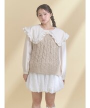 フリルカラーニットドッキングブラウス