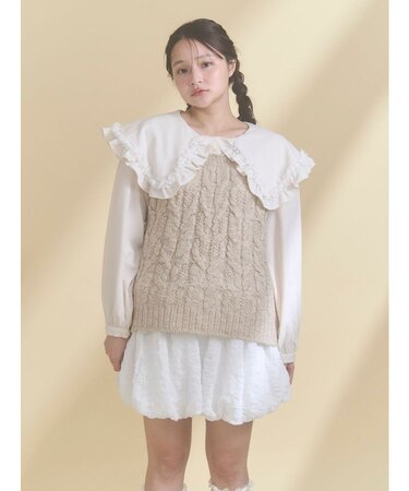フリルカラーニットドッキングブラウス