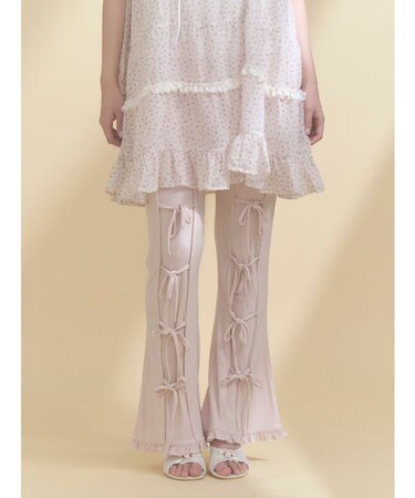 リボンフレアリブパンツ